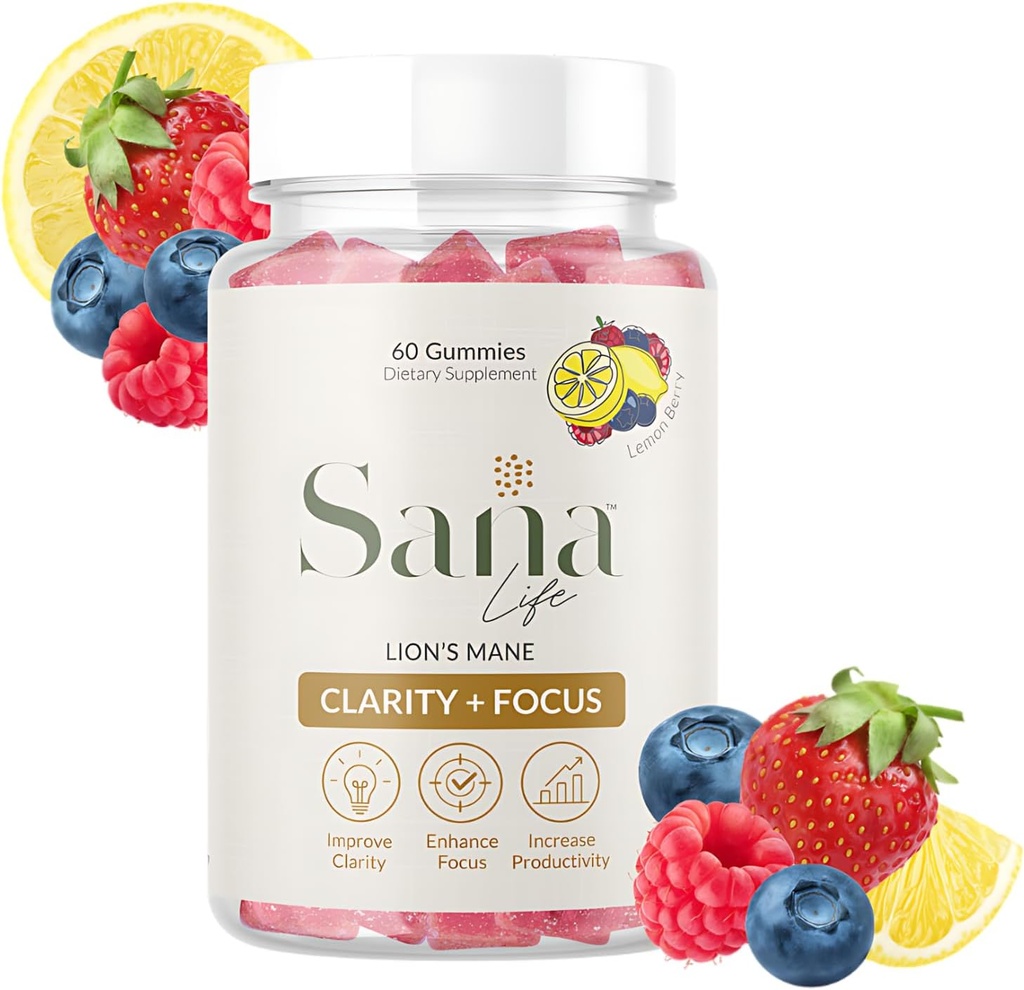 Organic Lion's Mane Mushroom Supplement Gummies - Daily Brain Health Boost for Clarity, Focus & Productivity - Νόστιμο άρωμα λεμονιού - 30 εξυπηρετήσεις