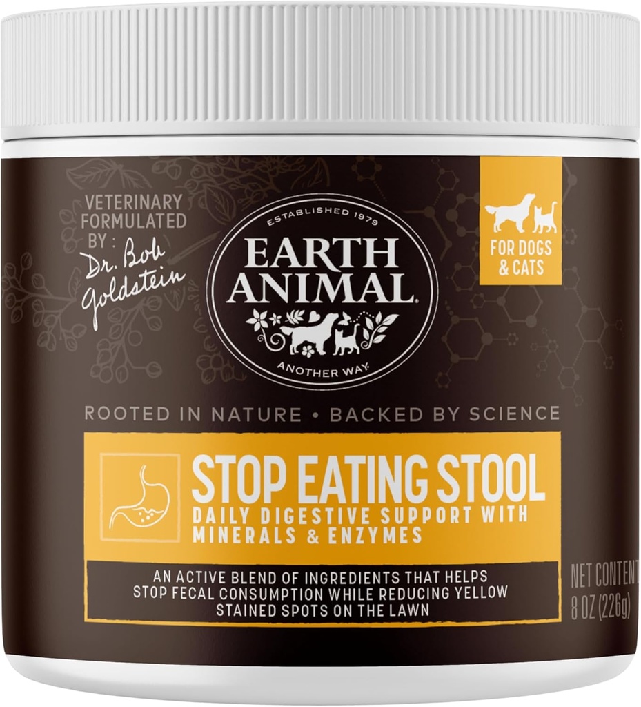 Earth Animal Athethecary Powder Supplement - Stop Eating Stool Nutritional Powder for Dogs & Cats - 8 oz