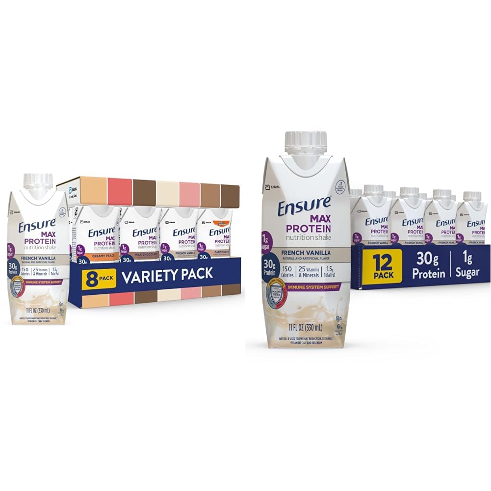 Εξασφαλίστε Max Protein Nutrition Shakes, Variety Pack, Με 30g Protein & Max Protein Nutrition Shake with 30g Protein, 1g Sugar, High Protein Shake, Γαλλική Βανίλια, Liquid, 11 fl oz (Pack of 12)