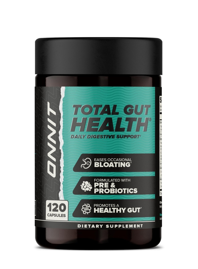 ONNIT Total Gut Health Daily Digestive Support, IGEN Non-GMO Tested Digestion Supplement for Women and Men with 7 Strains of Probiotics, Prebiotics, Enzymes and Betaine HCL, 120 Count