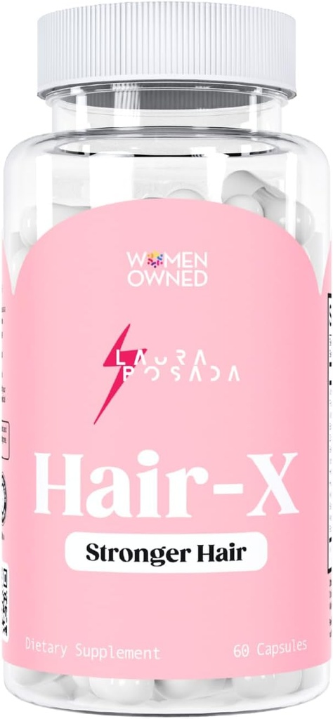 Laura Posada Women's Hair-X Advanced Hair Strengthening Supplements for Visibly Thicker, Stronger Hair Growth with Vitamin C, B12 - Non-GMO 60 Count 100% Natural Made in The USA