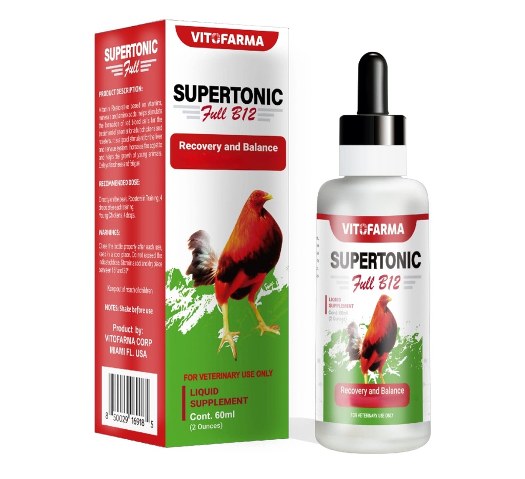 Supertonic Full B12 για Rooster - πολλαπλών ενισχυτών βιταμινών για Roosters, Vitamin Recovery Liquid 60ml