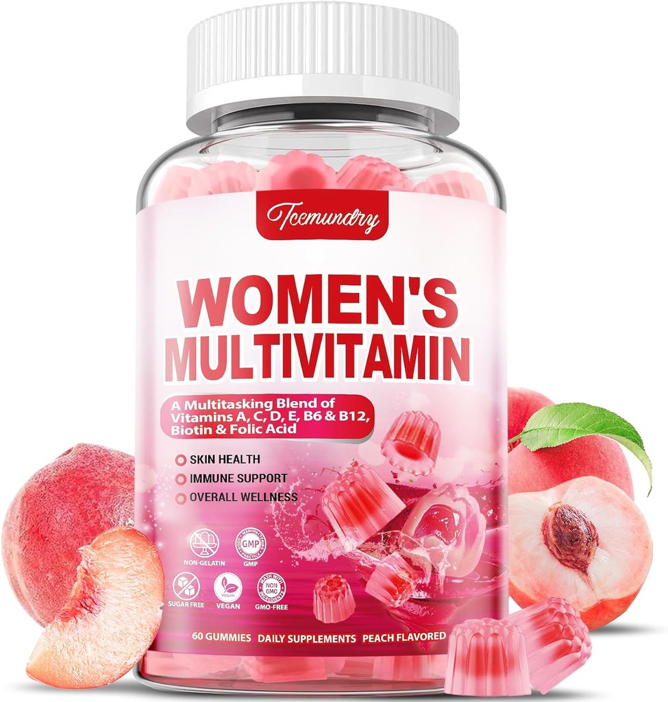Γυναίκες Πολυβιταμίνη Gummies - Ζάχαρη Δωρεάν Πολυβιταμίνη για γυναίκες με Βιταμίνες Α, C, D, E, Νιασίνη, Φολικό, B6 & B12, Σιδήρος, Ασβέστιο, Ψευδάργυρος - Πολλαπλές Βιταμίνες & Ορυκτά για το δέρμα, τα μαλλιά, την ενέργεια & το ανοσοποιητικό