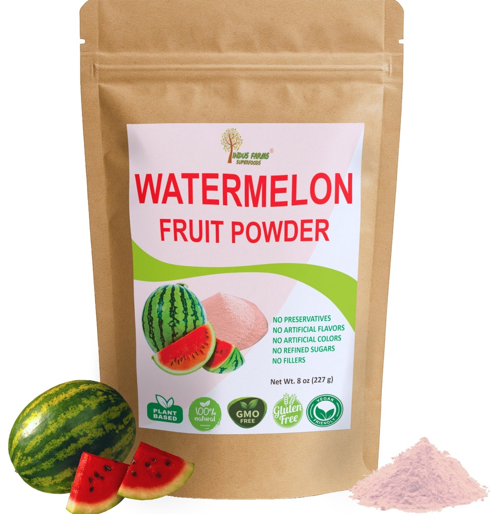 Indus Farms Superfoods Όλα τα φυσικά φρούτα καρπουζιού σκόνη, στιγμιαία ηλεκτρολύτες, πριν από την προπόνηση και μετά την προπόνηση συμπλήρωμα, ενισχυτή ποτών, μαρινάδες, σάλτσες, σαλάτες, μάσκες προσώπου, GMO-free, 8 oz
