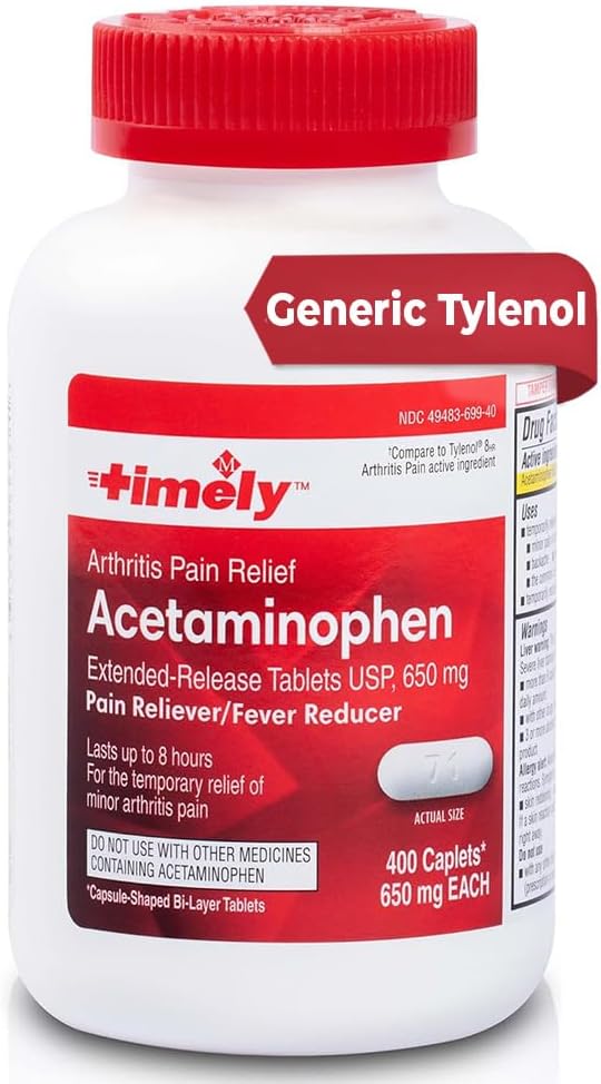 TIME-CAP LABS, INC. Timely Acetaminophen 650 MG - 400 Caplets - Extended Release - Joint Pain Relief, Pain Reliever & Arthritis Pain Relief