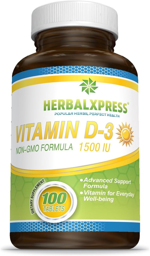 Το Herbalxpress Vitamin D (ως χοληκαλσιφερόλη) 1.500 IU (100 Tablets) είναι η τέλεια προσθήκη σε έναν Υγιή τρόπο ζωής, Οστά, Δόντια, Μύες, Ανοσοποιητική Λειτουργία και Ευδοκιμίες, Μη ΓΤΟ και Χωρίς Γλουτένη.