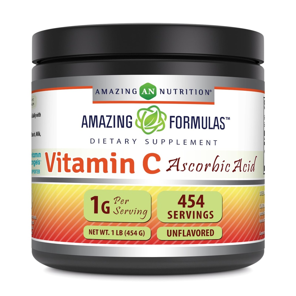 Amazing Formulas Vitamin C Powder Supplement | Unflavored Ascorbic Acid | 1 Gram per Serving | Non-GMO | Gluten-Free | Made in USA (1 LB | 1 Pack)