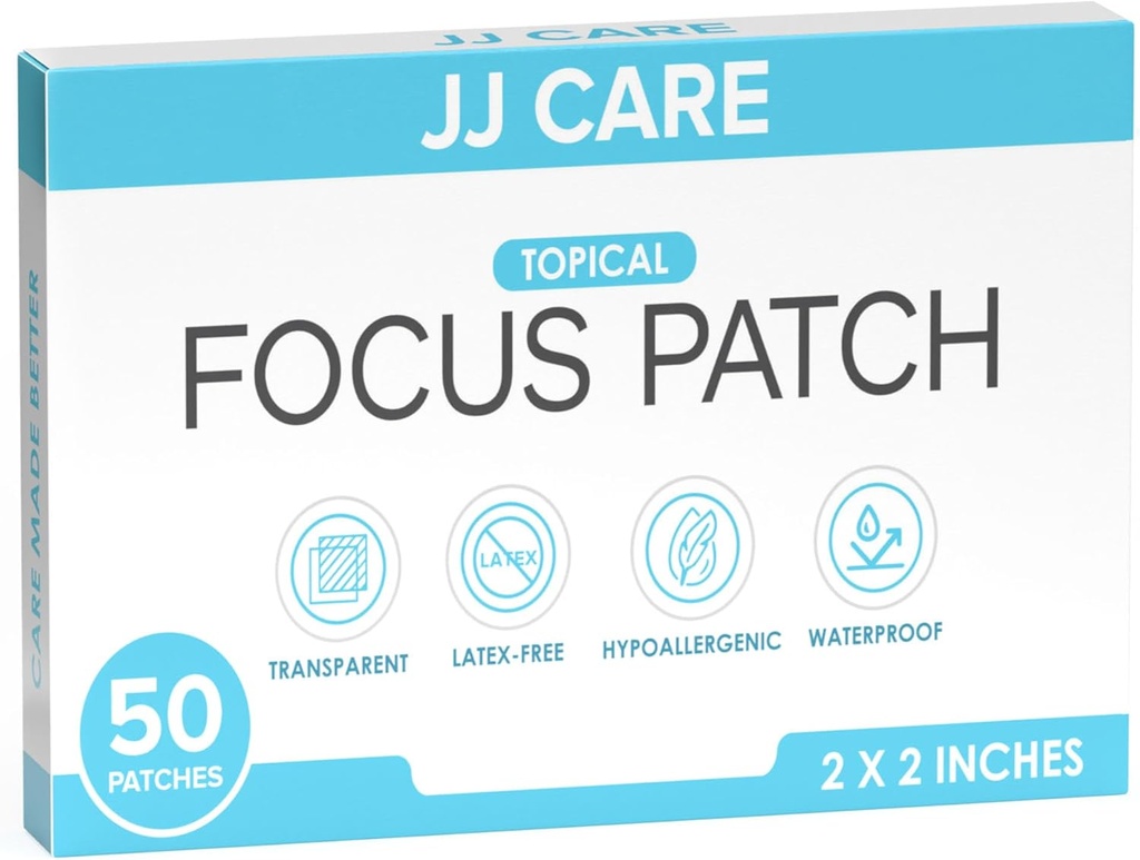 JJ CARE Focus Patch - Pack of 50 All-Natural Focus Plus Patches for Adults, Support Concentration, Focus and Memory | 50 Days Supply of Brain Patch