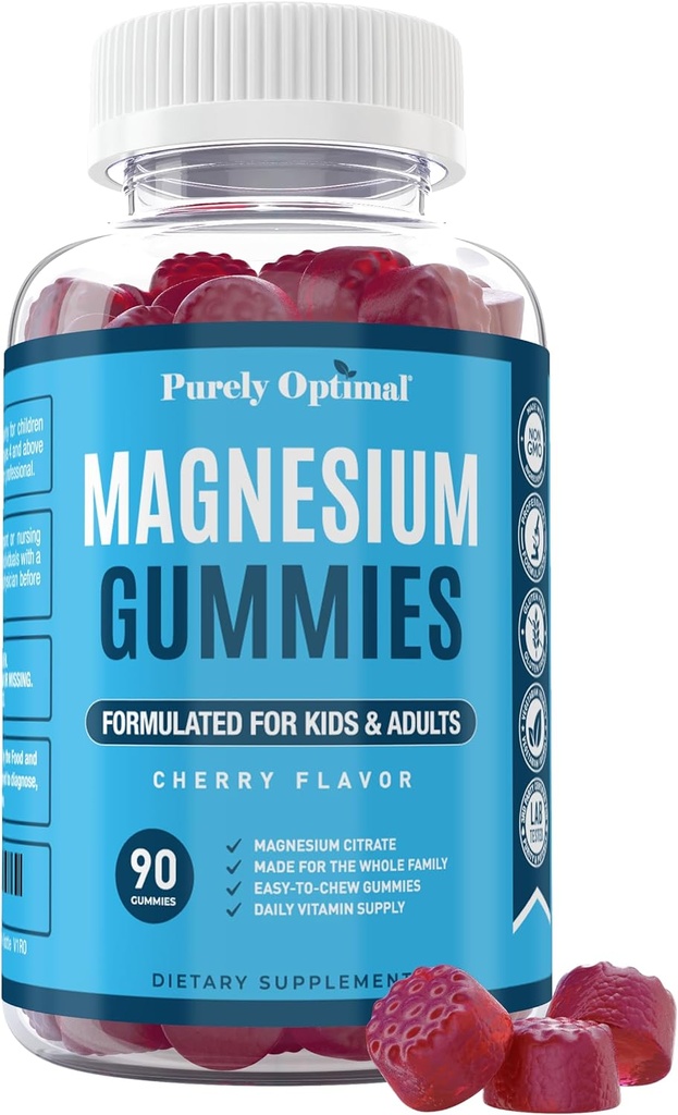 Αμιγώς Βέλτιστο Μαγνήσιο Citrate Gummies για παιδιά & ενήλικες - Νόστιμο κεράσι Γεύση - Ύπνος, Ήρεμη & Πειθαρχική Υποστήριξη, Χαλάρωση, Μυική Υγεία - Μασώμενα Μαγνήσιο, Χωρίς Γλουτένη, Vegan - 90 Gummies
