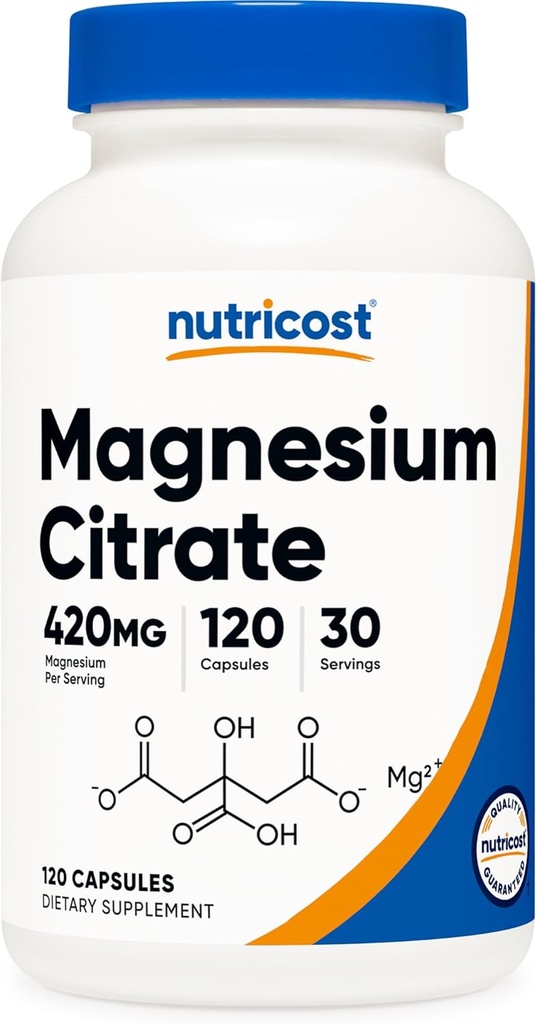 Nutricost Magnesium Citrate 420mg, 120 Veggie Capsules - 30 Servings, Gluten Free, Non-GMO Supplement
