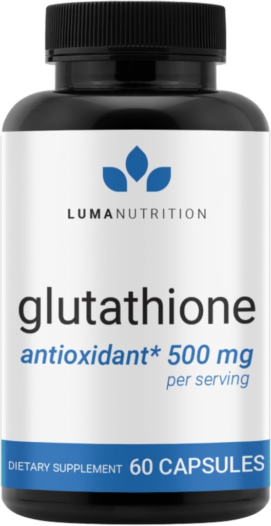 Luma Nutrition Premium Glutathion Supplement - 500mg - L-Γλουταθειόνη - Αντιοξειδωτική υποστήριξη - Μειωμένη - Υποστήριξη ήπατος - 60 κάψουλες
