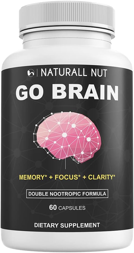 Go Brain Double Nootropic Formula, Συμπληρώματα εγκεφάλου για τη μνήμη και εστίαση Βιταμίνες, Ginkgo Biloba, συμπλήρωμα Dmae, συμπλήρωμα Bacopa Monnieri, Memory Vitamins Brain για γυναίκες & άνδρες