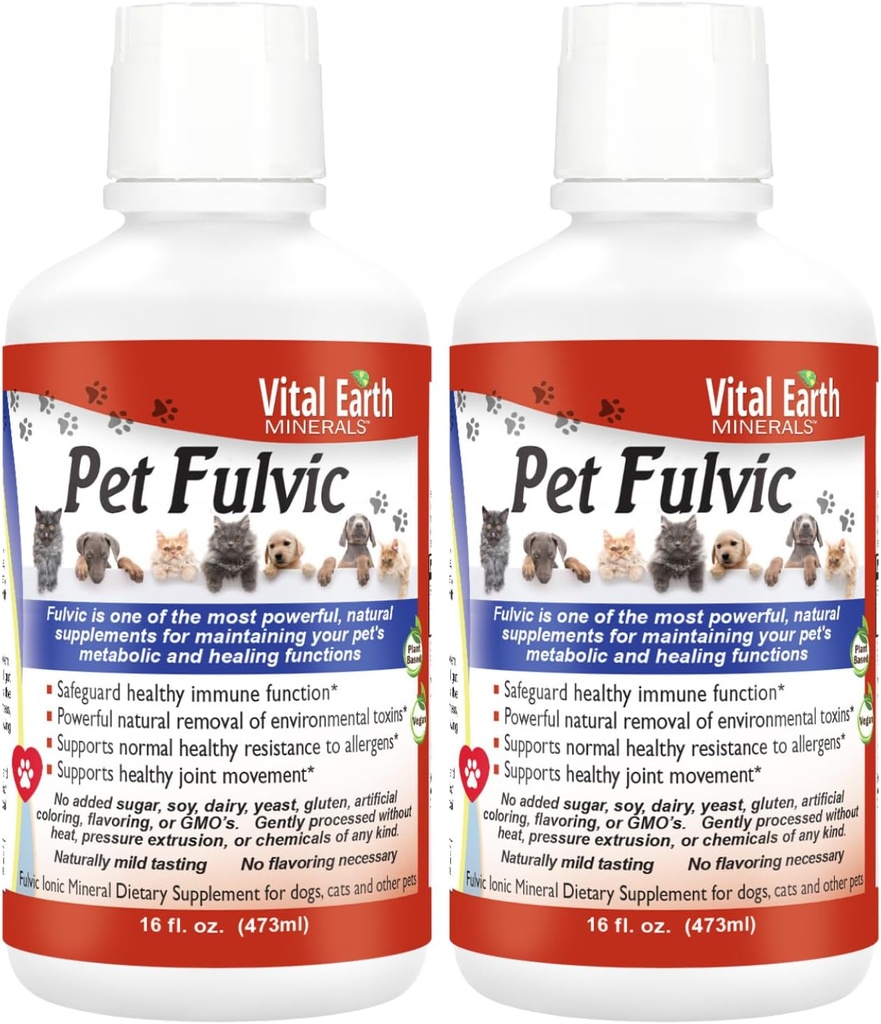 Vital Earth Minerals Pet Fulvic - Αλλεργία σκύλου ανακούφιση, κοινό συμπλήρωμα υποστήριξης 16 oz (πακέτο του 2)