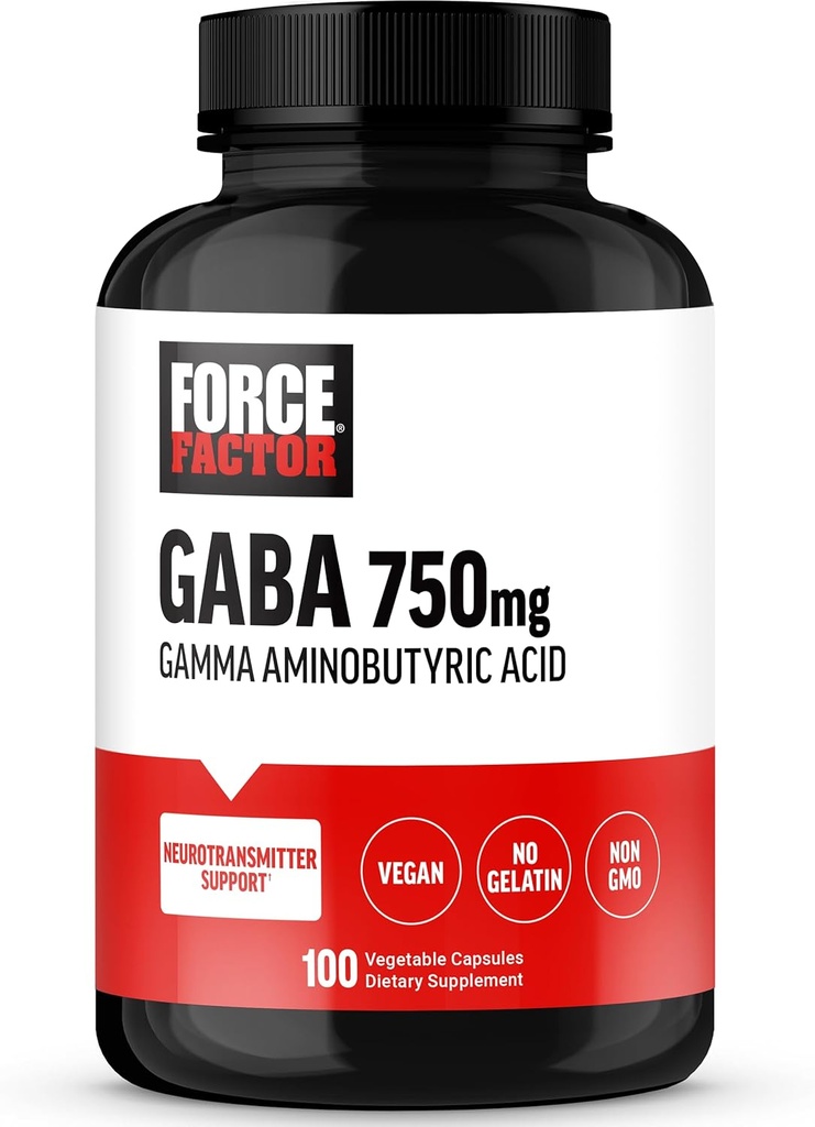 FORCE FACTOR GABA 750mg κάψουλες, συμπλήρωμα GABA για την υποστήριξη ηρεμίας, χαλάρωσης, ύπνου, & εστίασης, υποστήριξη νευροδιαβιβαστών, Vegan, μη GMO, 100 κάψουλες GABA