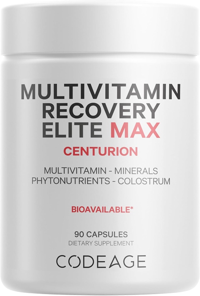 Codage Multivitamin Recovery Elite Max Supplement - Βιταμίνες A, C, D, E, B-Complex, Βασικά Ορυκτά, Αντιοξειδωτικά, Colostrum, Φυτοθρεπτικά συστατικά, Παντεθίνη, Μη ΓΤΟ, Αθλητικές Πολυβιταμίνες - 90 Κάψουλες