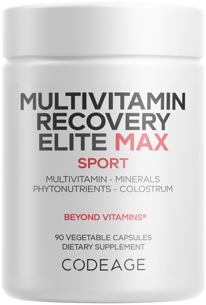 Codeage Multivitamin Recovery Elite Max Supplement - Vitamins A, C, D, E, B-Complex, Essential Minerals, Antioxidants, Colostrum, Phytonutrients, Pantethine, Non-GMO, Sport Multivitamins - 90 Capsules