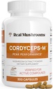Real Mushrooms Capsules Supplements - Organic Cordyceps Mushroom Powder in Capsules - Energy and Performance Mushrooms with Verified Beta Glucans - Vegan, Non-GMO, 300 Capsules