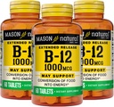 MASON NATURAL B-12 1000Mcg Κυανοκοβαλαμίνη Δισκία Εκτεταμένη αποδέσμευσης, Φιάλες 60 Count (πακέτο των 3)