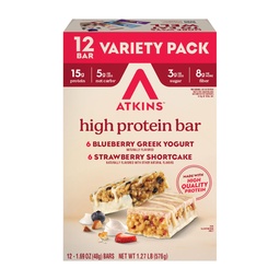 Atkins Blueberry Greek Yogurt & Strawberry Shortcake High Protein Bar, High Fiber, Keto Friendly, 12 Count (6 Bars Κάθε Γεύση)