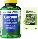 Spring Valley Calcium Plus Vitamin D Tablets Συμπλήρωμα διατροφής, Υγεία των οστών, VIT D 20 mcg, 600 mg, 250 Count + Exclusive VitaMax Vita Vita Guide (2 αντικείμενα)