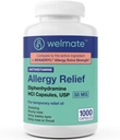 WELMATE Allergy Relief - Diphenhydramine 50 mg - 1000 Count Capses - Αντιισταμινικό - Αλλεργία & Ψυχρά Συμπτώματα - Φτάρνισμα, Ρύζι μύτη, Ίτσι Μάτια & Λαρύγγι