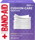 Band-Aid Absorbent Cushion Care Sterile Square Gauze Pads for First Aid Protection of Minor Cuts, Scrapes & Burns, Non-Adhesive, Wound Care Dressing Pads, Large, 4 in x 4 in, 25 ct