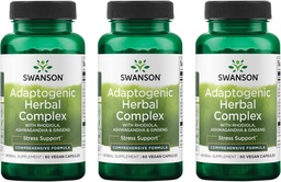 Swanson Rhodiola Ashwagandha Ginseng Complex Mood Energy Ανοσοποιητική λειτουργία Νευρικό σύστημα Υποστήριξη για το άγχος Adaptogen συμπλήρωμα βοτάνων 60 κάψουλες (3 Pack)