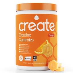 Δημιουργία Creatine Monohydrate Gummies για άνδρες & γυναίκες, ενίσχυση της εστίασης, τη δύναμη και την αντοχή, Anti-Melting Formula, Vegan, Gluten-free, μη-GMO, 1,5g Creatine per Gummy (Orange, 90 ct)