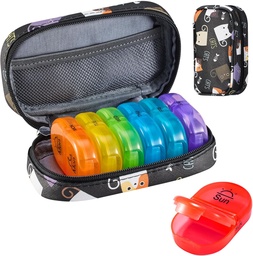 Serfeymi Weekly Travel Pill Organizer 2 φορές A Day AM PM Αναβάθμιση του κιβωτίου χαπιών Rainbow 7 Ημέρα με Φορητή θήκη χαπιών Zipper PU Δέρμα, Οργανωτής Ιατρικής για χάπια, βιταμίνες, ιχθυέλαια - Μαύρο 02