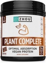 Zhou Plant Complete Vegan Protein Powder - Πρωτεΐνη με βάση το φυτό Σκόνη για γυναίκες & άνδρες, Μη Γαλακτοκομικό Ρύζι & Pea Blend για Smoothies & Shakes, 21g Πρωτεΐνη ανά υπηρεσία - Σοκολάτα, 17,7oz (16 Servings)