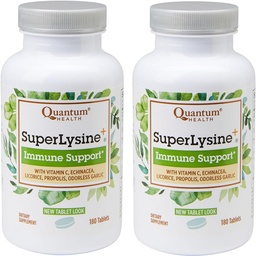 Quantum Health SuperLysine+ Advanced Formula Immune Support Supplement Lysine 1500 mg, Vitamin C Echinacea Licorice Bee Propolis & Odorless Σκόρδο - 180 δισκία (Pack of 2)