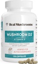 Real Mushrooms Vitamin D2 from Shiitake & Agaricus – Vegan Mushroom-Based D Supplement – Βιταμίνες για Συνολική Υποστήριξη Ευεξίας– Βιολογικό, Μη ΓΤΟ, 1000 IU – 120 Count Functional Mushroom