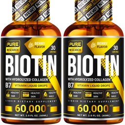 PURE ΕΡΕΥΝΑ Βιοτίνη & Collagen 60.000mcg Hair Growth Liquid Drops, Υποστηρίζει: Ισχυρά νύχια, λαμπερό δέρμα, υγιής ανάπτυξη των μαλλιών, περισσότερο απορρόφηση από κάψουλες & χάπια (4Fl Oz)
