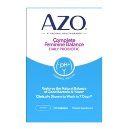 AZO Complete Feminine Balance Daily Probiotics for Women, Clinically Αποδεδειγμένα για να βοηθήσει στην προστασία της κολπικής υγείας, βοηθά στην ισορροπία pH και μαγιά, μη ΓΤΟ, 60 Count