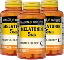 MASON NATURAL Μελατονίνη 5 mg με B6 και Ασβέστιο - Natural Sleep Aid, Supports Healthy Sleep & Rest, 60 δισκία (Pack of 3)