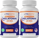 Vitamatic 2 Pack Melatonin 20 mg Fast Dissolve 120 Tablets - Natural Berry Flavor | Vegetarian, Non-GMO, Gluten Free (Total 240 Tablets)