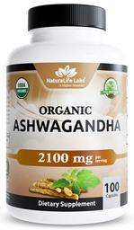 NaturaLife Labs Organic Ashwagandha 2100 mg ανά υπηρεσία – Ρίζα σκόνη & εκχύλισμα – 100 κάψουλες – Vegan, μη ΓΤΟ, Χωρίς γλουτένη