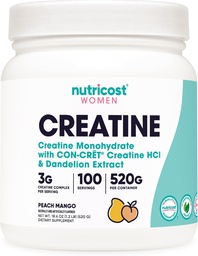 Nutricost Creatine Monohydrate Σκόνη για γυναίκες, Μικρονωμένο, Ροδάκινο Mango, 100 Μερίδες - Χορτοφαγική, Μη ΓΤΟ, Χωρίς Γλουτένη