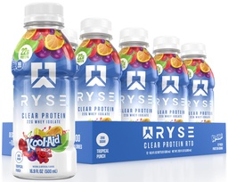 RYSE Clear Protein Drink - Kool-Aid Tropical Punch - 100 θερμίδες, 22g Whey Isolate Protein Shake, Sugar-Free, 0g Λίπος & Λακτόζη-Free - Αναζωογονητικό Ready-to-Dink Beverage - 16,9 fl oz Μπουκάλια (12-Pack)