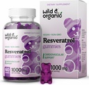 Wild & Organic Resveratrol Gummies 1000mg - Trans Resveratrol συμπλήρωμα για αντιοξειδωτικό, εγκέφαλο, ανοσοποιητική υποστήριξη - 60 Vegan, μη GMO Αντιοξειδωτικά Gummies