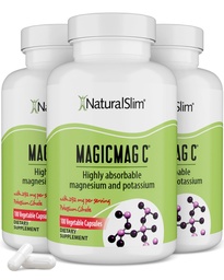 MagicMag C by NaturalSlim, Μαγνήσιο Κιτρικό με Κάλιο για τη μυϊκή χαλάρωση, την ποιότητα του ύπνου, τη λειτουργία νεύρων & ηλεκτρολυτών Υποστήριξη, ημερήσιο συμπλήρωμα μαγνησίου για άνδρες και γυναίκες, 100 κάψουλες 3pk