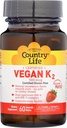 Country Life Vegan Vitamin K2, 500 mcg, Dual Spectrum MK-4 και MK-7 Complex, υποστηρίζει την υγεία των οστών και των δοντιών, 60 μασώμενα δισκία, γεύση φράουλας