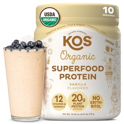 Σκόνη πρωτεΐνης με βάση το φυτό KOS, Vanilla USDA Organic - μεικτό πρωτεΐνης αρακά χαμηλής περιεκτικότητας σε άνθρακα, Vegan Superfood πλούσια σε βιταμίνες & ορυκτά - Κέτο, σόγια, χωρίς γαλακτοκομικά - Αντικατάσταση γεύματος για γυναίκες & άνδρες - 10 Σερβιέτες