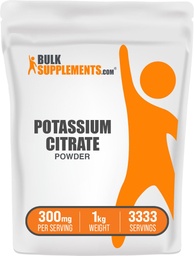 BulkSupplements.com Κιτρικό κάλιο σε σκόνη - για την ενίσχυση της ενυδάτωσης, Συμπλήρωμα Ορυκτού, Κάλιο 99mg - Χωρίς γλουτένη, 300mg ανά σερβιρίσματος, 1kg (2,2 lbs) (Συσκευασία των 1)