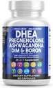DHEA 200mg Supplement Pregnenolone 100mg for Men & Women with DIM Ashwagandha Boron 6mg Complex Calcium Magnesium Zinc 50mg Vitamin D3 5000 iu Hormone Support Capsules Pills - Made in USA 60 Ct