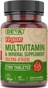 Deva Vegan Multivitamin and Mineral Supplement Iron-Free - με Βιταμίνες A, C, D, E, B Complex, High-Potency Formation for Daily Health and Wellness - 90 Tiny Tablets, 4-Pack