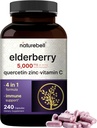 NatureBell Sambucus Elderberry Κάψουλες, 5000mg ανά υπηρεσία με Quercetin 500mg, βιταμίνη C και ψευδάργυρο, 240 Count 