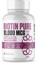 Biotin Pure 10,000 MCG + Calcium | #1 New Max Dose Biotin B7 Supplement Pills for Healthier & Longer Hair, Skin & Nails | Vegan Capsules for Men & Women - 60 Servings
