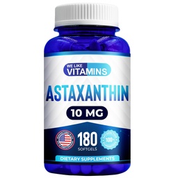 Μας αρέσουν οι βιταμίνες Ασταξανθίνη 10mg Softgel - Υψηλής ισχύος Ασταξανθίνη Συμπληρώματα από Haematococcus Pluvialis - Βελτιώνει τα μάτια, αρθρώσεις, την υγεία του δέρματος & τα επίπεδα ενέργειας - 180 Υπηρεσίες, 6 Μήνες προσφοράς