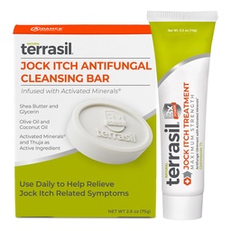 terrasil Jock Itch Αντιμυκητιασική Κρέμα Επιπλέον Δύναμη + Αντιμυκητιασικό Σαπούνι 2-Product Care Kit με Κλινική Αποδεδειγμένη Κλοτριμαζόλη για Αποτελεσματική Θεραπεία & Ανακούφιση Jock Itch (.5oz Tube + 75g bar)